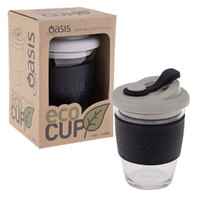 2PK Oasis 340ml Borosilicate Glass Eco Travel Drink Cup - Black