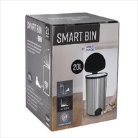 White Magic 20L Smart Bin Toe Tap Rubbish Trash Can - Silver