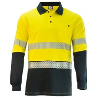 KM Workwear Taped Long Sleeve Two Tone Polo Shirt 2XS Orange/Navy