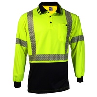 KM Workwear Taped Cross Back Long Sleeve Two Tone Polo Shirt Small Orange/Navy