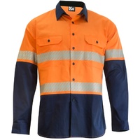 KM Workwear Taped Heavy Weight Long Sleeve Two Tone Drill Shirt 2XS Orange/Navy