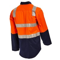 WORKIT Hi-Vis Lightweight Long Sleeve Broken Brace Taped Shirt Orange/Navy 5XL