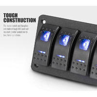 LIGHTFOX 6 Gang 12V Switch Panel ON-OFF Toggle Rocker Control Blue LED For RV Marine Boat