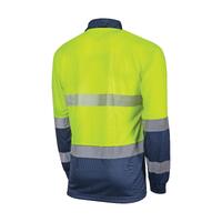 TRU Workwear Recycled Anti-Microbial Micromesh L/S Two Tone Hi-Vis Polo Shirt With Segmented Tape Yellow/Navy