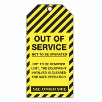 Out of Service Not To Be Operated Lockout Tag Eyelet & String Pack of 25