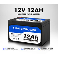 ATEM POWER 12AH 12V AGM Deep Cycle Battery SLA UPS Solar Alarm Toy Camping 4WD