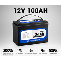 ATEMPOWER 100Ah 12V Lithium Battery LiFePO4 Deep Cycle Rechargeable Marine 4WD Replace AGM