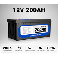 ATEMPOWER 12V 200Ah Lithium Battery LiFePO4 Phosphate Deep Cycle Rechargeable Replace AGM