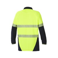 Hard Yakka Koolgear Hi-Visibility Two Tone Long Sleeve Ventilated Polo With Segmented Tape Colour Lemon/Dark Navy Size XS