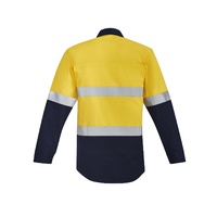 Syzmik Mens Orange Flame HRC 2 Hoop Taped Closed Front Spliced Shirt Yellow/Navy XXS