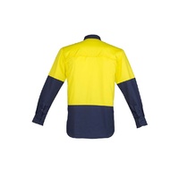 Syzmik Mens Hi Vis Closed Front L/S Shirt Yellow/Navy XXS
