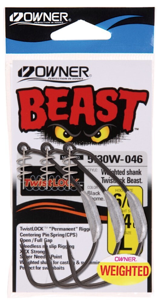 2 Pack of Size 10/0 Owner 5130W Beast 1/2oz Weighted Hooks with Twistlock  Centering Pins