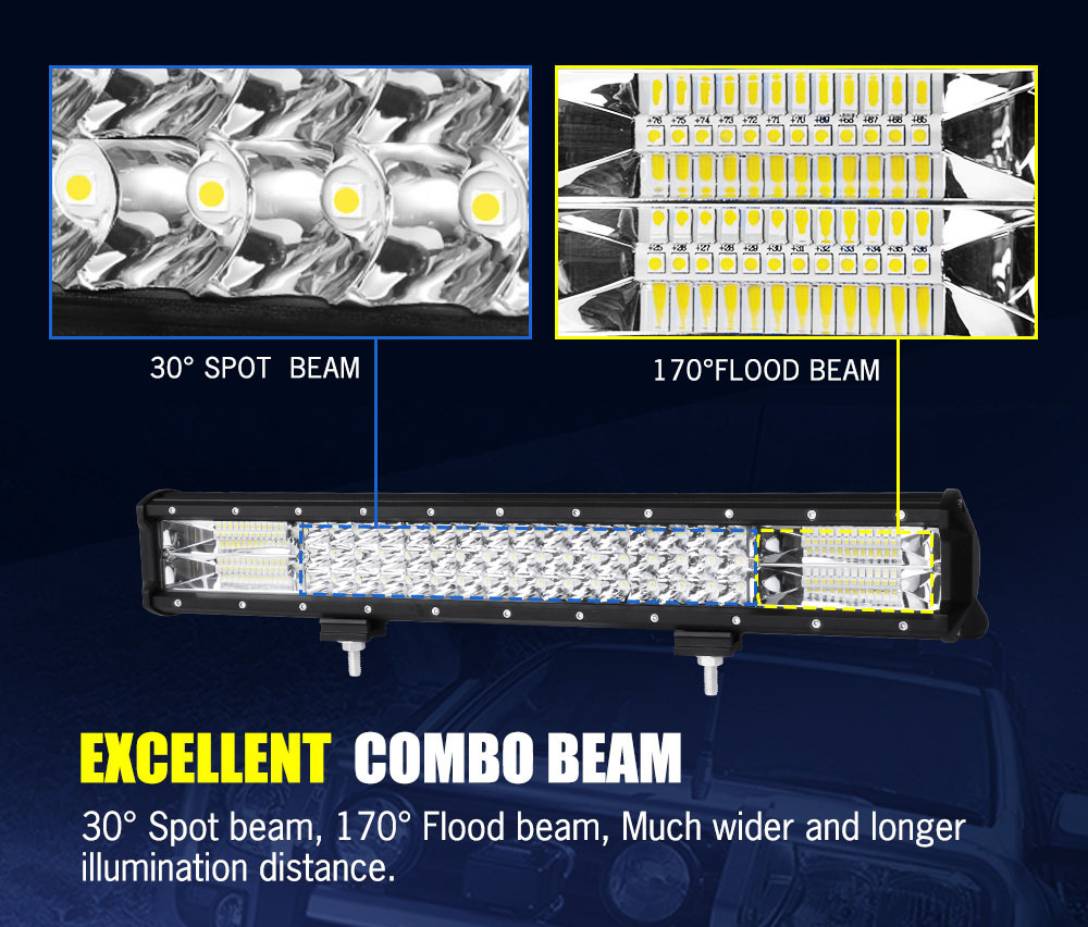 LIGHTFOX 20inch Triple Row LED Light Bar Combo Beam + 23'' Number Plate Frame + Wiring Kit