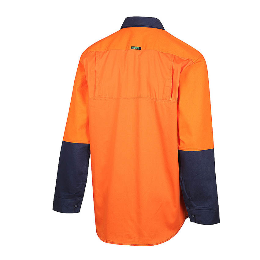WORKIT Hi-Vis 2 Tone Closed Front Dual Weight Welders Shirt Orange/Navy 4XL