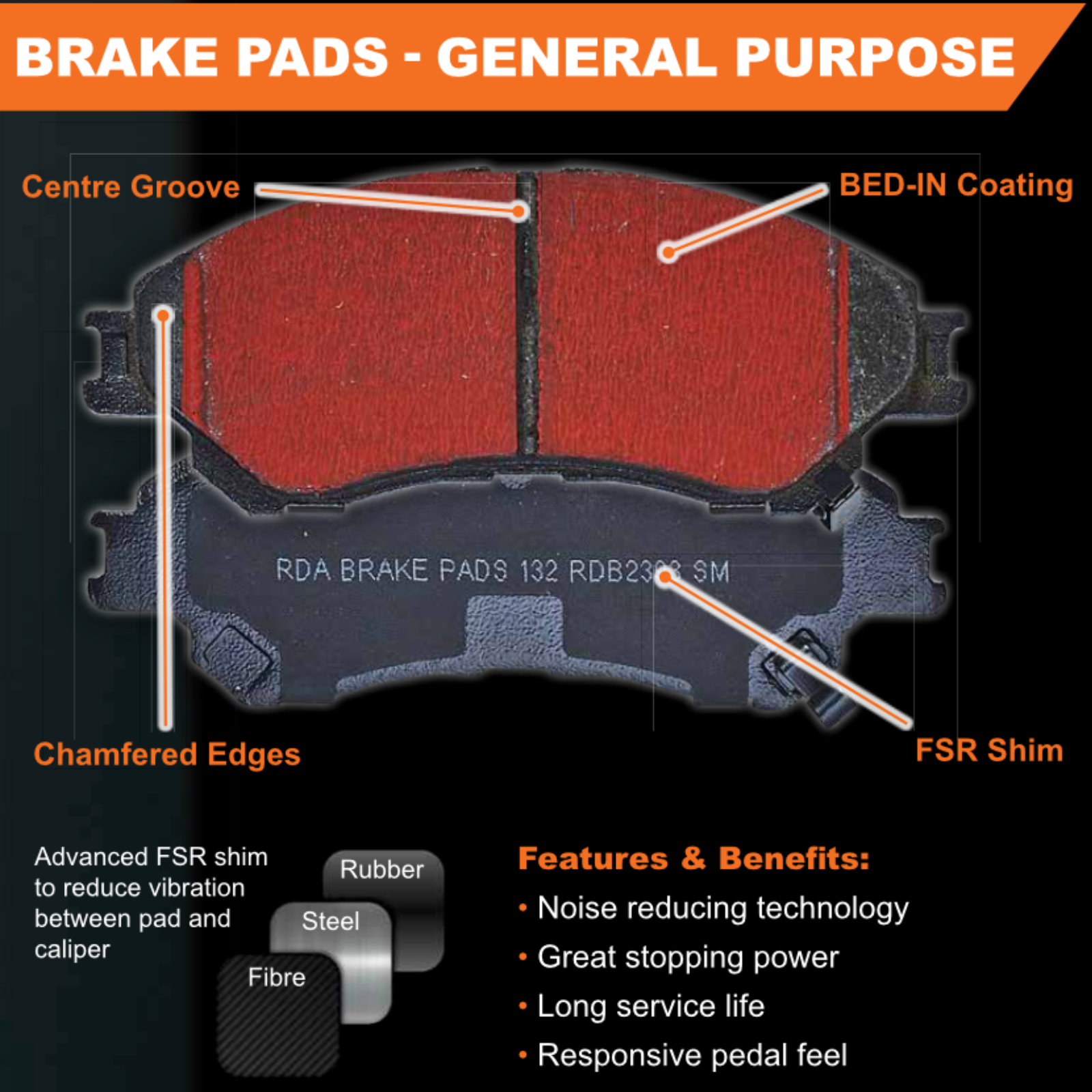 Front Brake pads for Chevrolet Camaro V6 3.6L 2012-2015