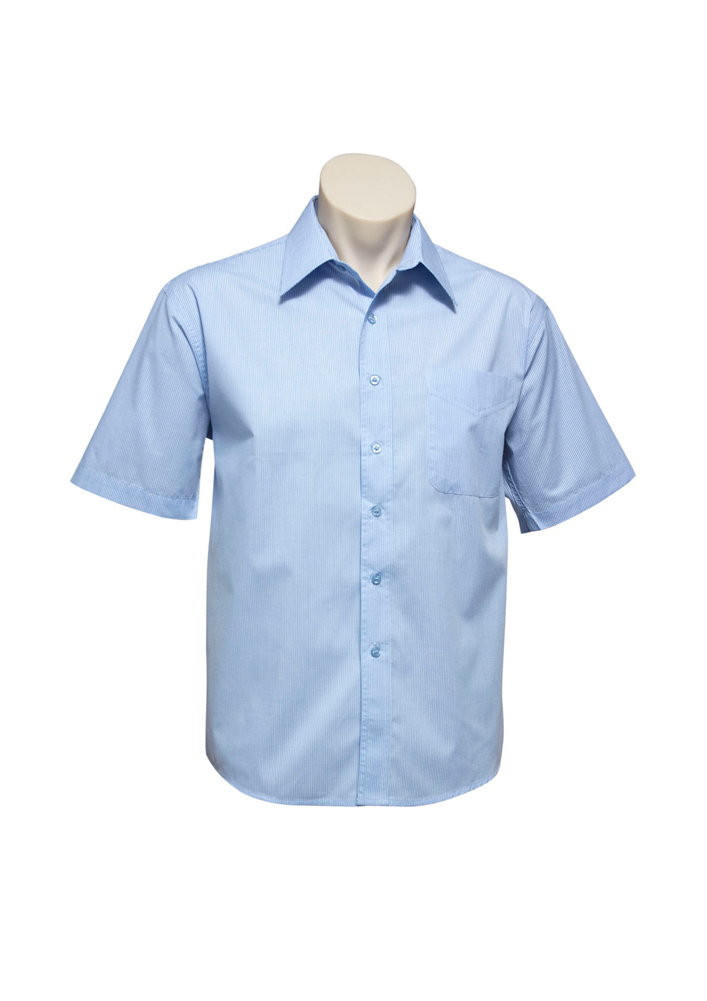 Mens Micro Check Short Sleeve Shirt Mid Blue Small