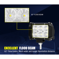 LIGHTFOX 2x 4inch LED Work Light Flood Beam Dual Row Work Fog Lamp Offroad 4x4WD