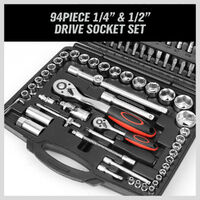 94 Piece Ratchet Socket Wrench Set Screwdriver Bits Extension Hex 1/4" 1/2"
