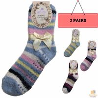 2 Pairs Ladies Bed Socks Womens Girls Soft Fur Work Fluffy Slipper Non Slip Pack - One Size