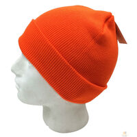 PLAIN FLURO BEANIE Hi Vis Unisex Winter Warm Hat Ski Party Costume Cap Knit - Fluro Orange