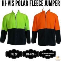 HI VIS POLAR FLEECE Jumper Full Zip Safety Workwear Fleecy Jacket Unisex - Orange - 5XL