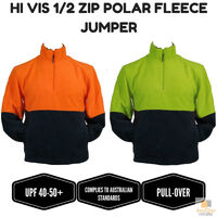 HI VIS POLAR FLEECE Jumper 1/2 Half Zip Safety Workwear Fleecy Jacket Unisex - Orange - XXL