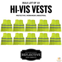 10x Hi Vis Safety VEST Reflective Tape Workwear Yellow ONE SIZE Night & Day BULK