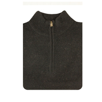 100% SHETLAND WOOL Half Zip Up Knit JUMPER Pullover Mens Sweater Knitted - Plain Black - 5XL