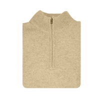 100% SHETLAND WOOL Half Zip Up Knit JUMPER Pullover Mens Sweater Knitted - Oat Marle (03) - XXL