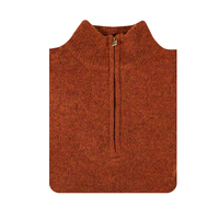 100% SHETLAND WOOL Half Zip Up Knit JUMPER Pullover Mens Sweater Knitted - Rust (54) - 5XL