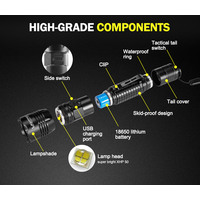 LIGHTFOX LED Tactical Flashlight Torch L2 Chip USB Rechargeable Battery