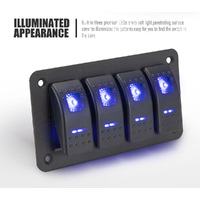 X AUTOHAUX 4 Gang Rocker Switch Panel 3 Pin on OFF Pre-Wired Toggle Switch  Control Waterproof Aluminum Alloy Blue LED Light Push Button for 12V 24V