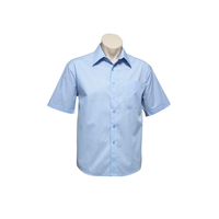 Mens Micro Check Short Sleeve Shirt Mid Blue Small
