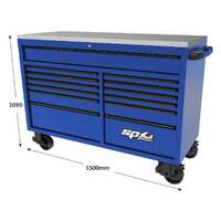 SP Tools USA Sumo Series Roller Cabinet Tool Kit 59" Metric/Sae 465 Piece Blue/Black Handles SP50805BL