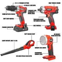 Topex 20v combo kit hammer drill impact driver light leaf blower w/ 2 batteries