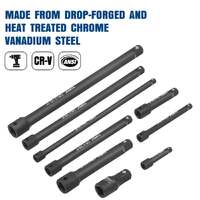 Topex 9-piece extension bar set 1/4" 3/8" and 1/2" black drive socket extensions