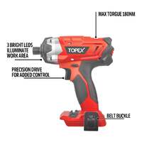 Topex cordless impact driver 1/4" hex drive w/ 20v li-ion battery & charger