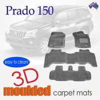 3D Carpet Mats for Toyota Prado 150 Series 2013+ 3 Rows Colour Black