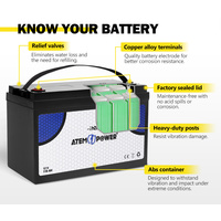 ATEM POWER 110AH 12V AGM Battery AMP Hour SLA Deep Cycle Dual Fridge with Battery Box