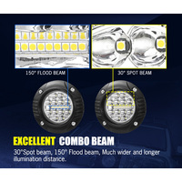 LIGHTFOX 2x 5inch Flush Mount LED Work Light Bar Combo Reverse Round Fog Lamp 4WD