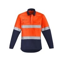 Syzmik Mens Orange Flame HRC 2 Hoop Taped Closed Front Spliced Shirt Yellow/Navy XXS