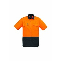 Syzmik Mens Rugged Cooling Hi Vis Spliced S/S Shirt Orange/Navy XXS