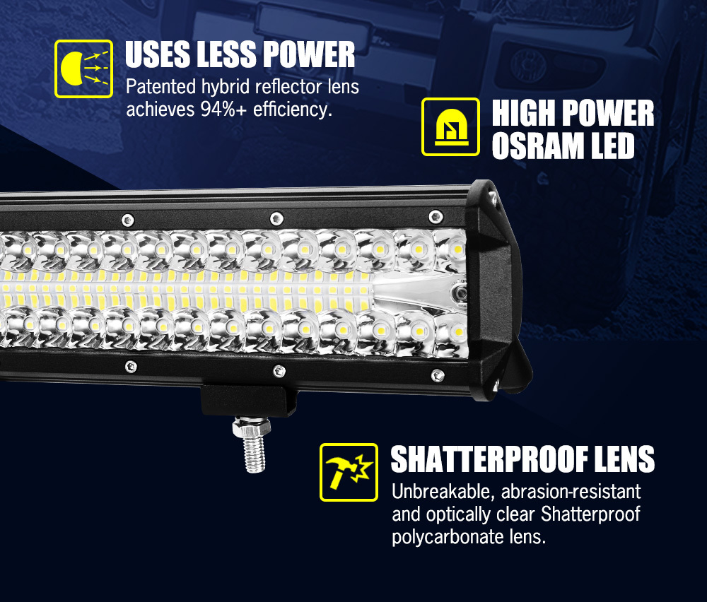 LIGHTFOX 20inch LED Light Bar Tri Row Spot Flood Combo Offroad Work Driving 4WD Truck