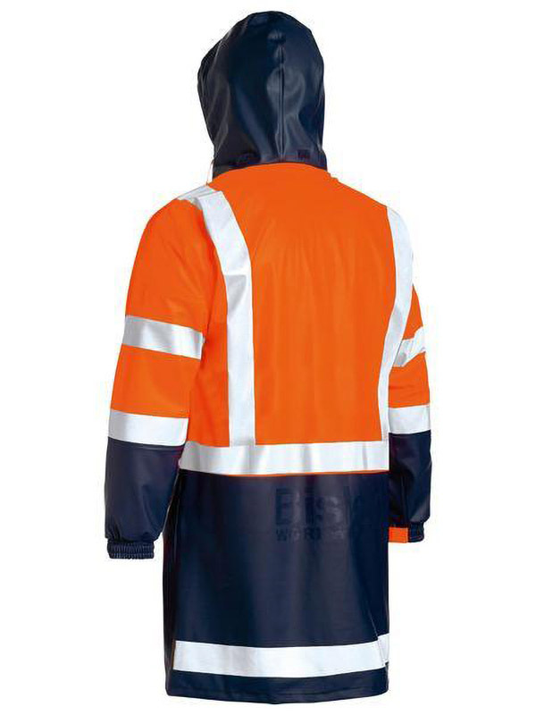Taped Hi Vis Stretch PU Rain Coat Orange/Navy Size XS