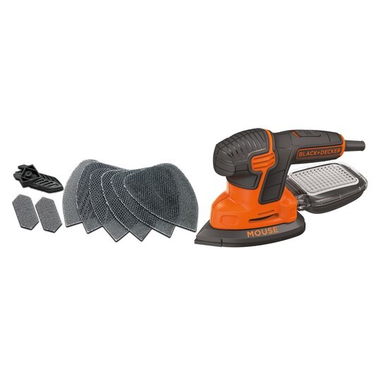 Black+Decker 120W Mouse Sander with 6 Mesh Sheets & Kit Box KA2500K-XE