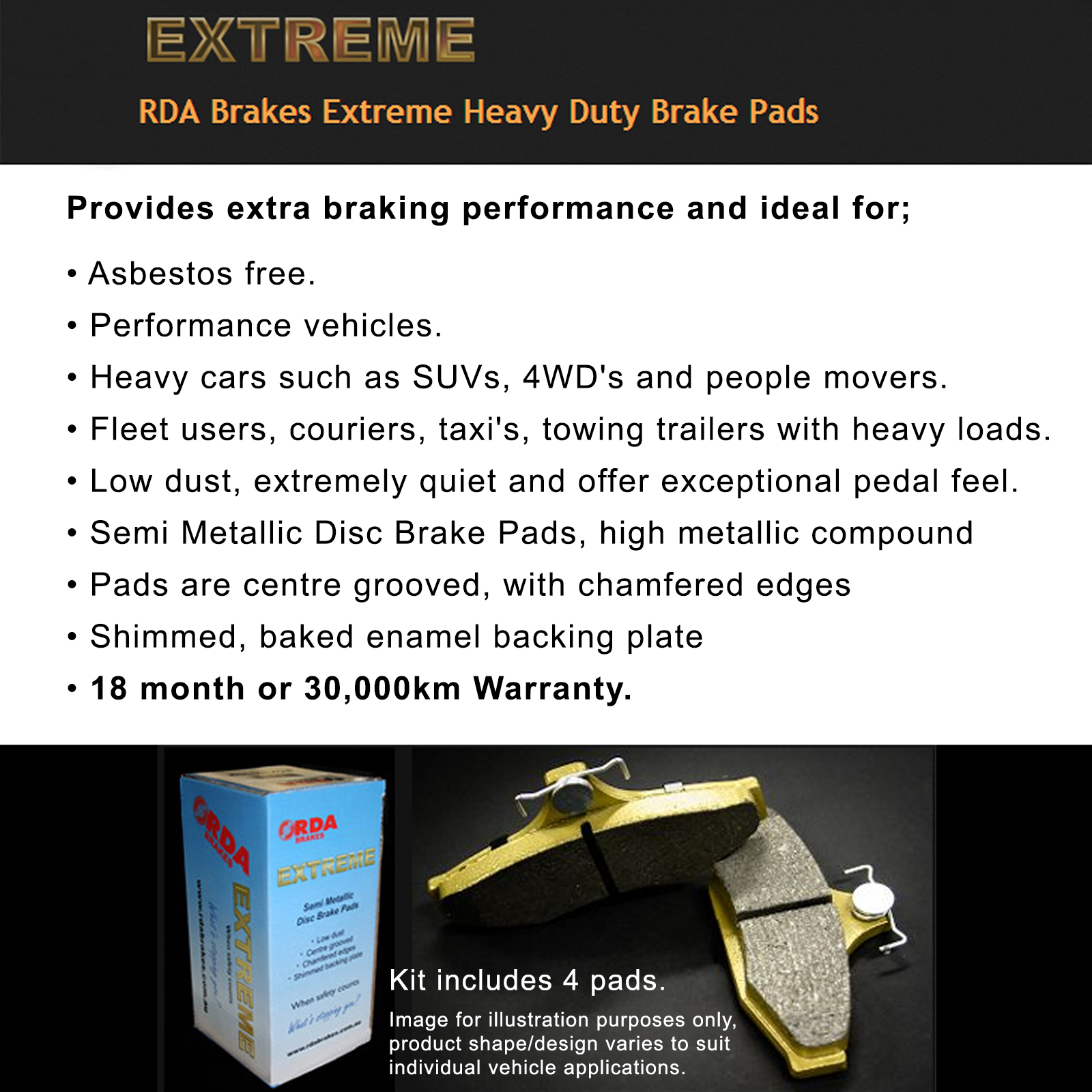 Front Extreme Disc Brake Pads for Toyota Hilux 4WD KUN GGN TGN LAN no VSC 4/2005-ON
