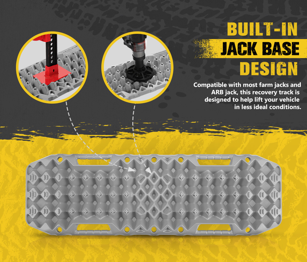 BUNKER INDUST Sand Recovery Tracks with Jack Base Mud Snow Grass Trax Car Offroad 4WD 4x4 Grey