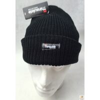 THINSULATE Acrylic Rib Knit BEANIE Hat Winter Thermal Lined Warmer Snow Ski - Black