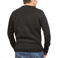 100% SHETLAND WOOL CREW Round Neck Knit JUMPER Pullover Mens Sweater Knitted - Plain Black - 5XL