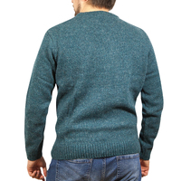 100% SHETLAND WOOL CREW Round Neck Knit JUMPER Pullover Mens Sweater Knitted - Sherwood (32) - 5XL